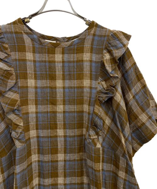 TSUHARU by samansa Mos2（ツハル バイ サマンサモスモス）TSUHARU by samansa Mos2 (ツハル バイ サマンサモスモス) チェック切替フリルワンピース ブラウン サイズ:SIZE フリー 未使用品の古着・服飾アイテム