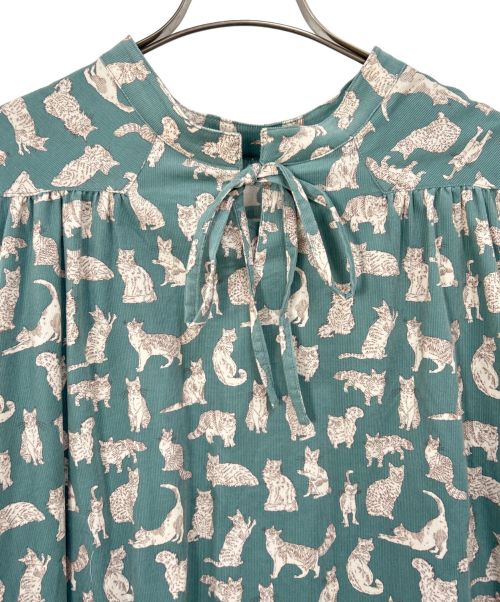 TSUHARU by samansa Mos2（ツハル バイ サマンサモスモス）TSUHARU by samansa Mos2 (ツハル バイ サマンサモスモス) 【Liberty】Meow柄細コールワンピース ブルー サイズ:F 未使用品の古着・服飾アイテム