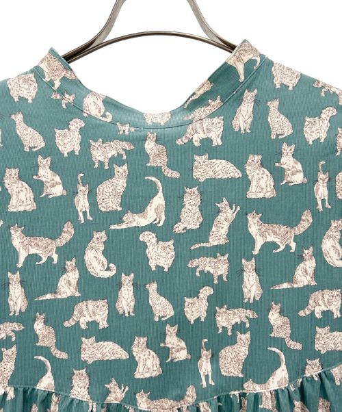 TSUHARU by samansa Mos2（ツハル バイ サマンサモスモス）TSUHARU by samansa Mos2 (ツハル バイ サマンサモスモス) 【Liberty】Meow柄細コールワンピース ブルー サイズ:F 未使用品の古着・服飾アイテム