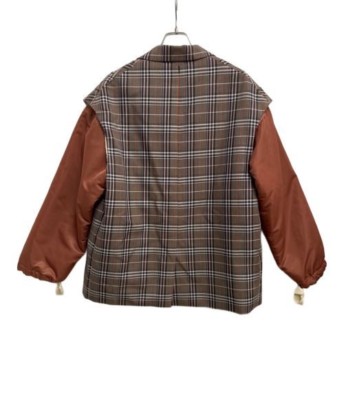 KAZUYUKI KUMAGAI ATTACHMENT（カズユキクマガイ アタッチメント）KAZUYUKI KUMAGAI ATTACHMENT (カズユキクマガイ アタッチメント) ナイロンツイル×TWチェック ドッキングブルゾン ブラウン サイズ:2の古着・服飾アイテム