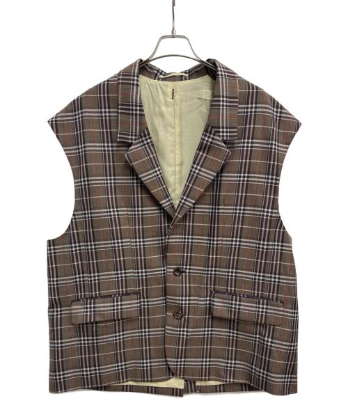 KAZUYUKI KUMAGAI ATTACHMENT（カズユキクマガイ アタッチメント）KAZUYUKI KUMAGAI ATTACHMENT (カズユキクマガイ アタッチメント) ナイロンツイル×TWチェック ドッキングブルゾン ブラウン サイズ:2の古着・服飾アイテム