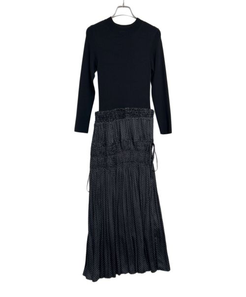 FRAY ID（フレイ アイディー）FRAY ID (フレイ アイディー) プリーツシャーリングニットコンビワンピース ブラック サイズ:Fの古着・服飾アイテム