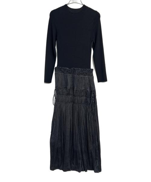 FRAY ID（フレイ アイディー）FRAY ID (フレイ アイディー) プリーツシャーリングニットコンビワンピース ブラック サイズ:Fの古着・服飾アイテム