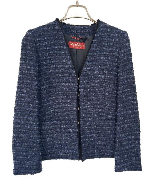 Max Mara Studio（マックスマーラ ストゥディオ）Max Mara Studio (マックスマーラ ストゥディオ) ノーカラージャケット ブルー×ブラック サイズ:Mの古着・服飾アイテム