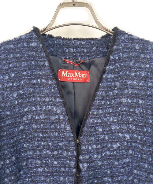 Max Mara Studio（マックスマーラ ストゥディオ）Max Mara Studio (マックスマーラ ストゥディオ) ノーカラージャケット ブルー×ブラック サイズ:Mの古着・服飾アイテム