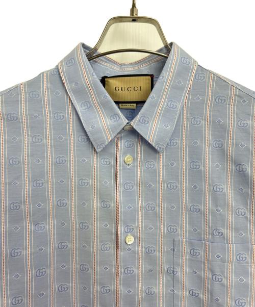 GUCCI（グッチ）GUCCI (グッチ) ストライプシャツ ブルー サイズ:48の古着・服飾アイテム
