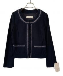 Petit Maison（プチメゾン）の古着「ノーカラーツイードジャケット」｜ネイビー