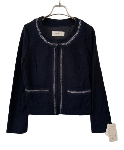 Petit Maison（プチメゾン）Petit Maison (プチメゾン) ノーカラーツイードジャケット ネイビー サイズ:9号 未使用品の古着・服飾アイテム