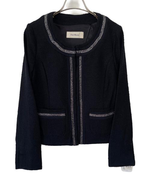 Petit Maison（プチメゾン）Petit Maison (プチメゾン) ノーカラーツイードジャケット ネイビー サイズ:9号 未使用品の古着・服飾アイテム