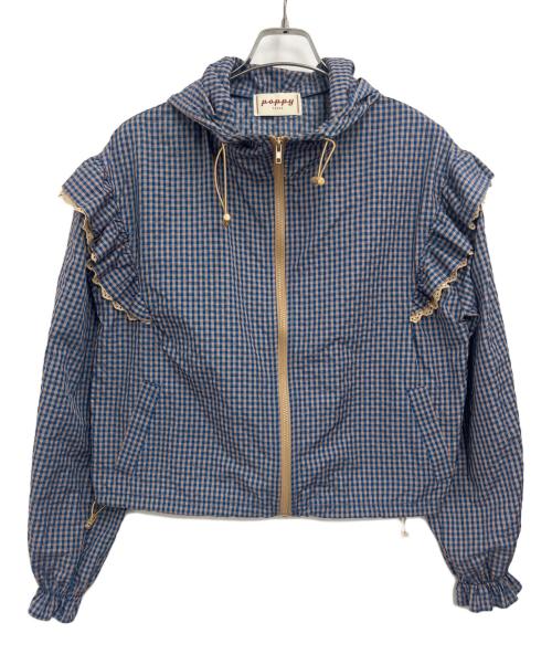 poppy tokyo（ポピートウキョウ）poppy tokyo (ポピートウキョウ) フリルナイロンパーカー ブルーギンガムチェックセットアップ ネイビー サイズ:上：S、下：Мの古着・服飾アイテム