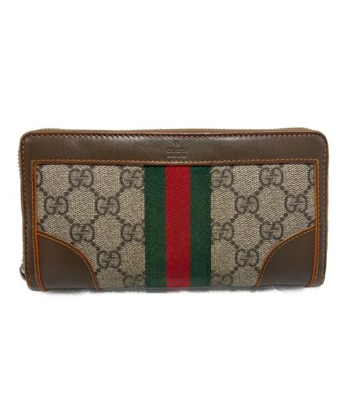 GUCCI（グッチ）GUCCI (グッチ) ラウンドファスナー財布 ブラウン×ベージュの古着・服飾アイテム