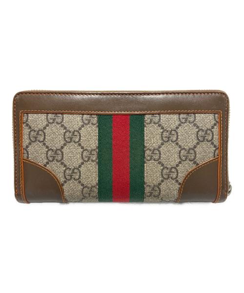 GUCCI（グッチ）GUCCI (グッチ) ラウンドファスナー財布 ブラウン×ベージュの古着・服飾アイテム