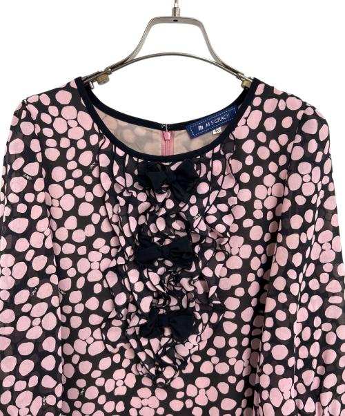 M'S GRACY（エムズグレイシー）M'S GRACY (エムズグレイシー) ドット柄リボンワンピース ブラック×ピンク サイズ:40の古着・服飾アイテム