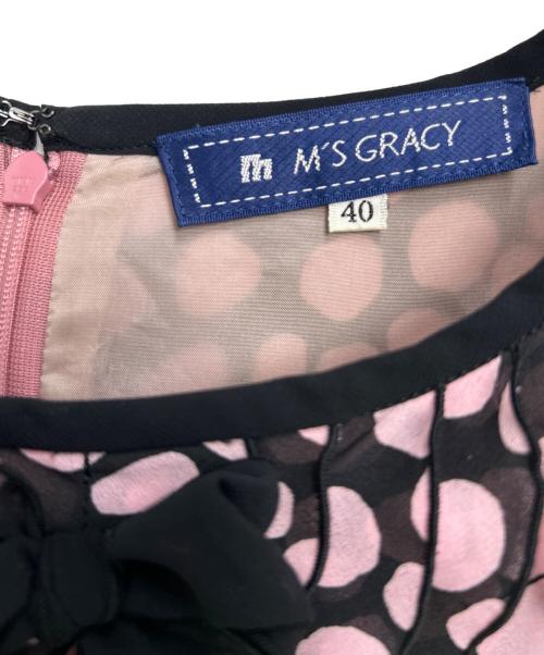 M'S GRACY（エムズグレイシー）M'S GRACY (エムズグレイシー) ドット柄リボンワンピース ブラック×ピンク サイズ:40の古着・服飾アイテム