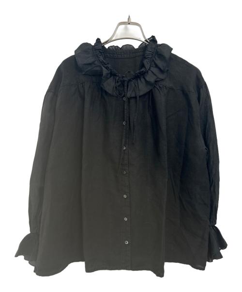 nest Robe（ネストローブ）nest Robe (ネストローブ) リネンラミーフリルカラーブラウス ブラック サイズ:Fの古着・服飾アイテム