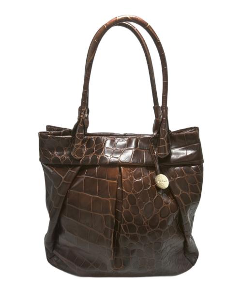 FURLA（フルラ）FURLA (フルラ) レザー型押しトートバッグ ブラウンの古着・服飾アイテム