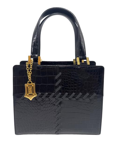 Yves Saint Laurent（イヴサンローラン）Yves Saint Laurent (イヴサンローラン) クロコ型押しハンドバッグ ブラックの古着・服飾アイテム