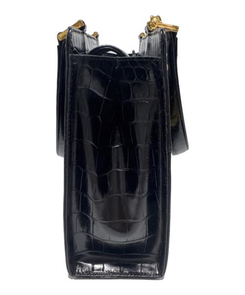 Yves Saint Laurent（イヴサンローラン）Yves Saint Laurent (イヴサンローラン) クロコ型押しハンドバッグ ブラックの古着・服飾アイテム
