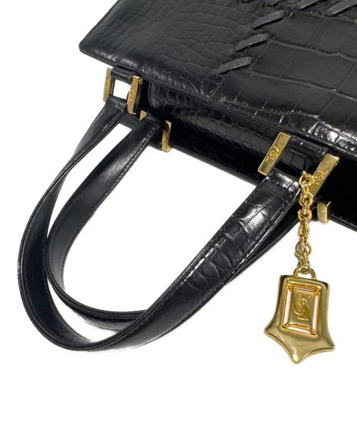 Yves Saint Laurent（イヴサンローラン）Yves Saint Laurent (イヴサンローラン) クロコ型押しハンドバッグ ブラックの古着・服飾アイテム