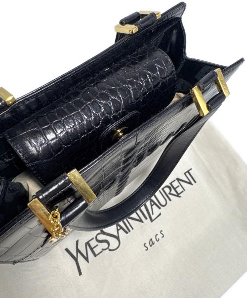 Yves Saint Laurent（イヴサンローラン）Yves Saint Laurent (イヴサンローラン) クロコ型押しハンドバッグ ブラックの古着・服飾アイテム