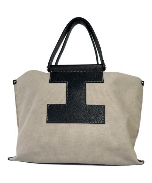 IACUCCI（イアクッチ）IACUCCI (イアクッチ) キャンバスバッグ ブラック×アイボリーの古着・服飾アイテム