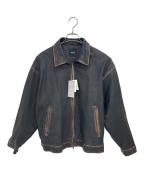 BEAMSビームス）の古着「ワイドフィット ユーズド加工 レザージップブルゾン」｜ブラック