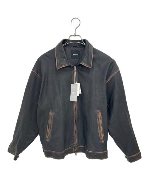 BEAMS（ビームス）BEAMS (ビームス) ワイドフィット ユーズド加工 レザージップブルゾン ブラック サイズ:M 未使用品の古着・服飾アイテム