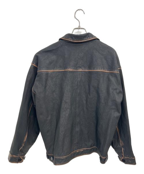 BEAMS（ビームス）BEAMS (ビームス) ワイドフィット ユーズド加工 レザージップブルゾン ブラック サイズ:M 未使用品の古着・服飾アイテム