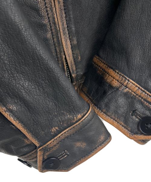 BEAMS（ビームス）BEAMS (ビームス) ワイドフィット ユーズド加工 レザージップブルゾン ブラック サイズ:M 未使用品の古着・服飾アイテム