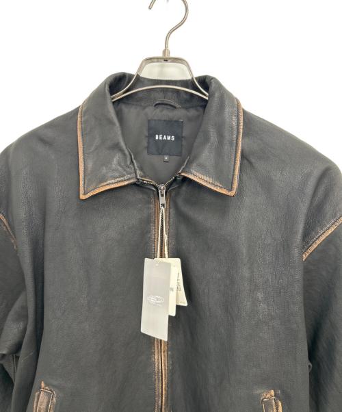 BEAMS（ビームス）BEAMS (ビームス) ワイドフィット ユーズド加工 レザージップブルゾン ブラック サイズ:M 未使用品の古着・服飾アイテム