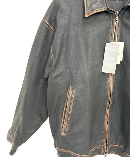 BEAMS（ビームス）BEAMS (ビームス) ワイドフィット ユーズド加工 レザージップブルゾン ブラック サイズ:M 未使用品の古着・服飾アイテム