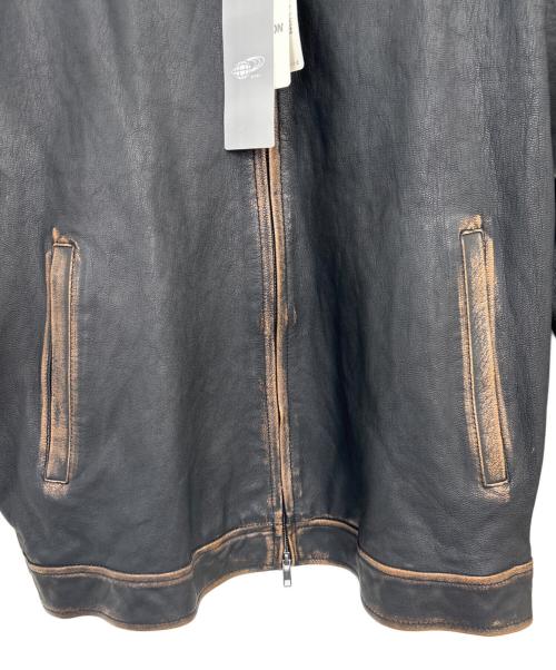 BEAMS（ビームス）BEAMS (ビームス) ワイドフィット ユーズド加工 レザージップブルゾン ブラック サイズ:M 未使用品の古着・服飾アイテム