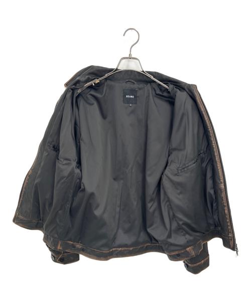 BEAMS（ビームス）BEAMS (ビームス) ワイドフィット ユーズド加工 レザージップブルゾン ブラック サイズ:M 未使用品の古着・服飾アイテム