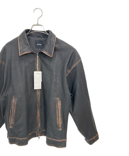 BEAMS（ビームス）BEAMS (ビームス) ワイドフィット ユーズド加工 レザージップブルゾン ブラック サイズ:M 未使用品の古着・服飾アイテム