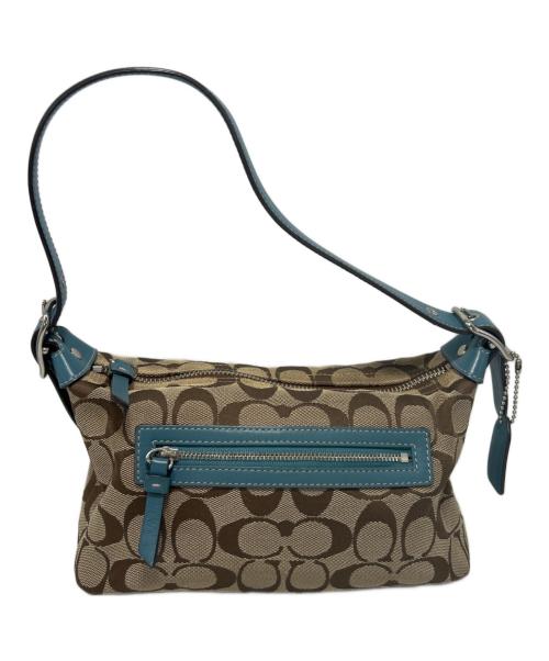 COACH（コーチ）COACH (コーチ) アクセサリーポーチ ベージュ×ブルーの古着・服飾アイテム