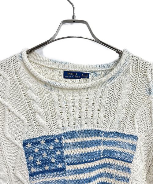 POLO RALPH LAUREN（ポロ・ラルフローレン）POLO RALPH LAUREN (ポロ・ラルフローレン) 厚手ニット ホワイト×ブルー サイズ:XLの古着・服飾アイテム