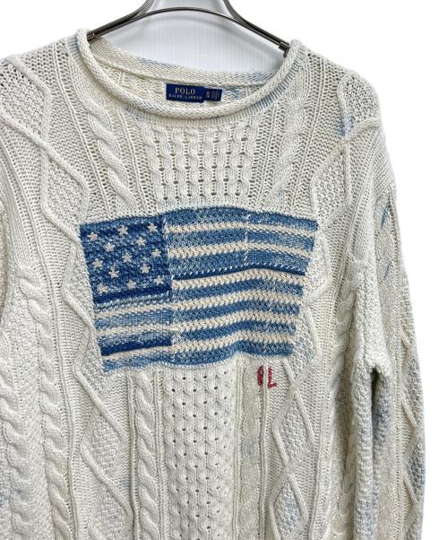 POLO RALPH LAUREN（ポロ・ラルフローレン）POLO RALPH LAUREN (ポロ・ラルフローレン) 厚手ニット ホワイト×ブルー サイズ:XLの古着・服飾アイテム