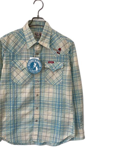 Hysteric Glamour（ヒステリックグラマー）Hysteric Glamour (ヒステリックグラマー) 長袖シャツ ブルー×ベージュ サイズ:M 未使用品の古着・服飾アイテム