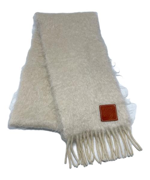 LOEWE（ロエベ）LOEWE (ロエベ) モヘヤウールレザーパッチロゴマフラー アイボリーの古着・服飾アイテム