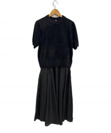 Mila Owen（ミラオーウェン）の古着「ラメパフスリーブニットフレアスカート」｜ブラック