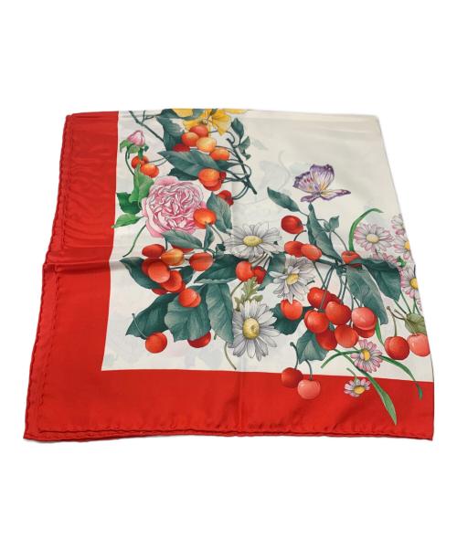 GUCCI（グッチ）GUCCI (グッチ) シルクスカーフ ホワイト×レッドの古着・服飾アイテム