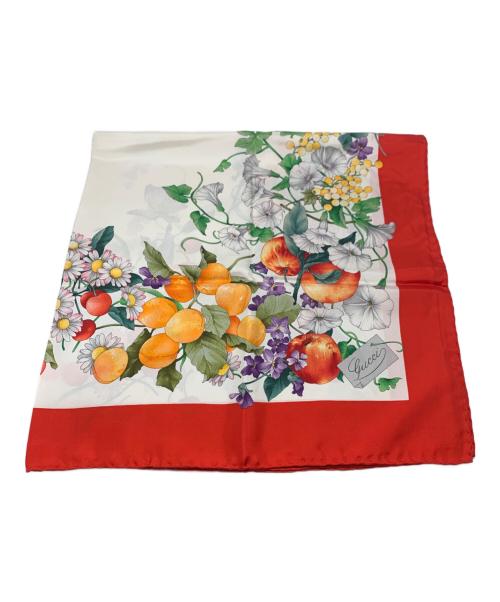 GUCCI（グッチ）GUCCI (グッチ) シルクスカーフ ホワイト×レッドの古着・服飾アイテム