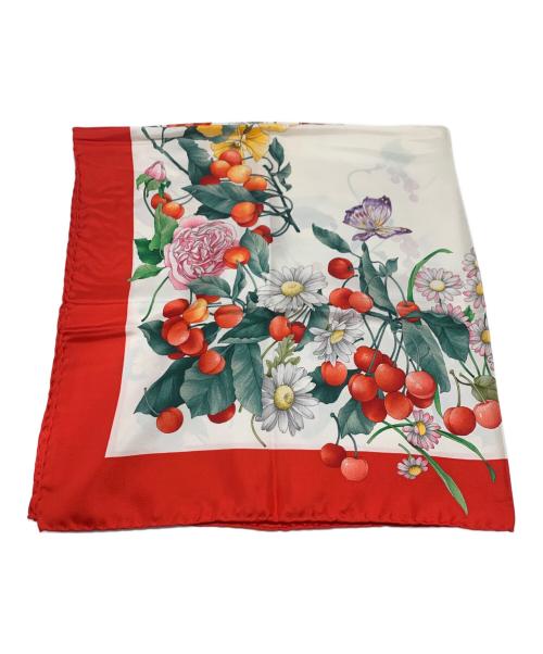 GUCCI（グッチ）GUCCI (グッチ) シルクスカーフ ホワイト×レッドの古着・服飾アイテム