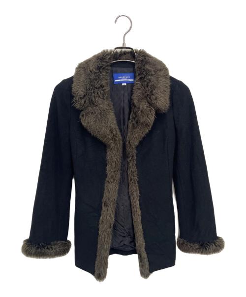 BURBERRY BLUE LABEL（バーバリーロンドンブルーレーベル）BURBERRY BLUE LABEL (バーバリーロンドンブルーレーベル) フェイクファーウールコート ブラック サイズ:38の古着・服飾アイテム