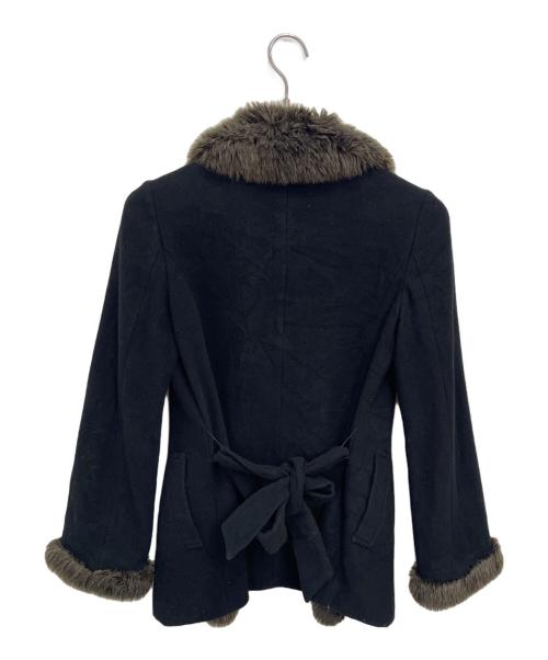 BURBERRY BLUE LABEL（バーバリーロンドンブルーレーベル）BURBERRY BLUE LABEL (バーバリーロンドンブルーレーベル) フェイクファーウールコート ブラック サイズ:38の古着・服飾アイテム