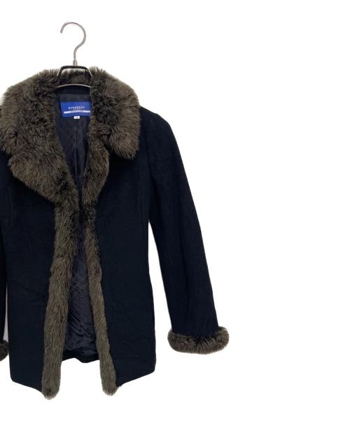 BURBERRY BLUE LABEL（バーバリーロンドンブルーレーベル）BURBERRY BLUE LABEL (バーバリーロンドンブルーレーベル) フェイクファーウールコート ブラック サイズ:38の古着・服飾アイテム