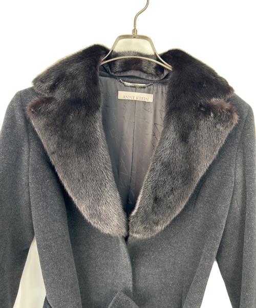 ANNE KLEIN（アンクライン）ANNE KLEIN (アンクライン) ミンクファー衿付きロングコート ブラック サイズ:Mの古着・服飾アイテム