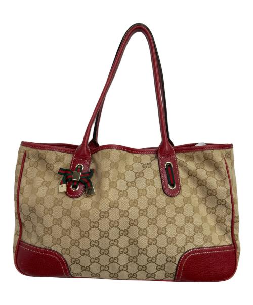 GUCCI（グッチ）GUCCI (グッチ) トートバッグ レッド×ベージュの古着・服飾アイテム