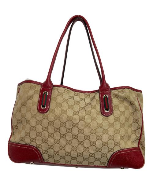 GUCCI（グッチ）GUCCI (グッチ) トートバッグ レッド×ベージュの古着・服飾アイテム