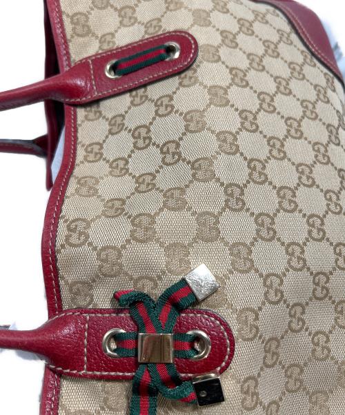 GUCCI（グッチ）GUCCI (グッチ) トートバッグ レッド×ベージュの古着・服飾アイテム
